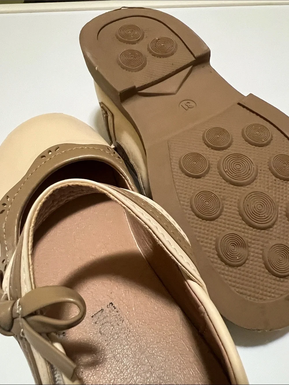 Kids Mary Jane School Shoes in Cream and Tan